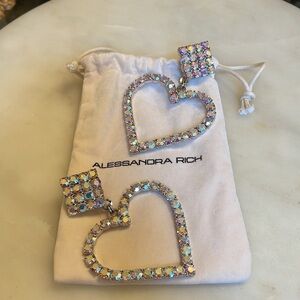 Alessandra Rich iridescent crystal heart shaped clip on earrings